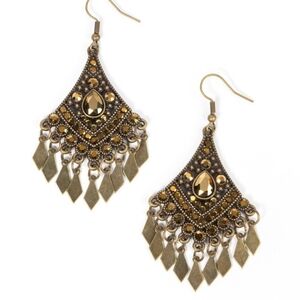 Indie Irridescence Paparazzi Antique Brass Chandelier Earrings Western Fashion